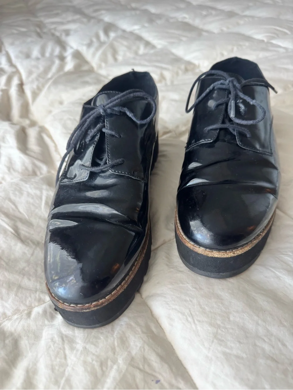 Eileen Fisher Black Patent Leather Platform Oxford Shoes Women’s Size 8